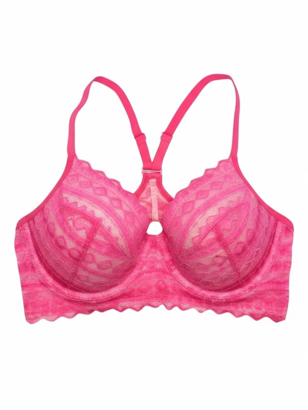 PINK Victoria's Secret Lace Underwire Lightly Lined Racerback Bright Pink M